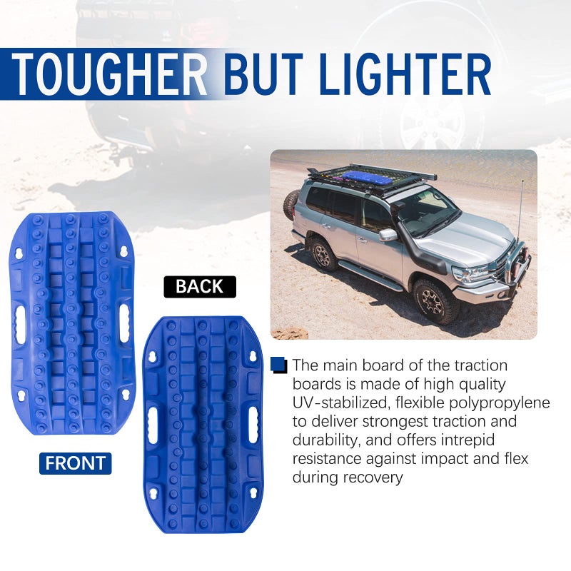 BUNKER INDUST لوحات الجر BUNKER INDUST للطرق الوعرة، 2 قطعة مسارات استرداد لمركبات 4X4 جيب للطين، الرمل، الثلج - أداة جر الإطارات زرقاء - Image 5